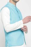 Men Sky Blue Nehru Jacket Formal Wedding Jacket Diwali Jacket Sainly