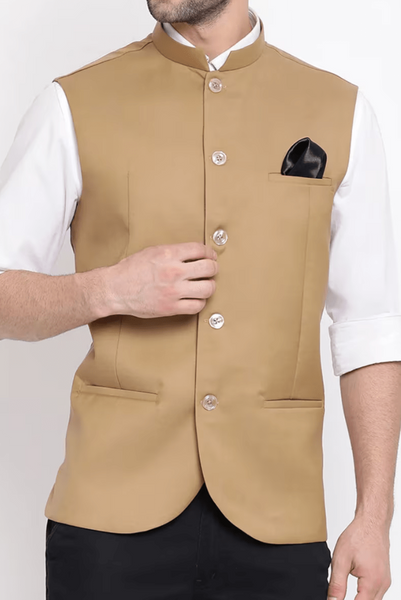 Men Nehru Half Jacket Beige Formal Wedding Jacket Party Wear Festival Jacket Man Traditional Wear Bespoke