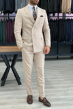 Men Double Breasted Beige Suit Wedding Beige Suit 2 Piece Suit Sainly