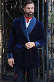 Men Velvet Coat Blue Smoking Jacket Blue aWinter Smoking Jacket Sainly
