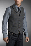 Men Tweed Vintage Waistcoat Formal Wedding Grey Waistcoat Sainly