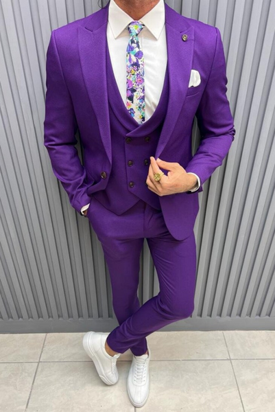 Mens Three Piece Suit Purple Wedding Suit Dinner Suits Sainly 