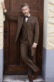 Men Tweed Suit 3 Piece Brown Vintage Wedding Suit Dinner Suit Sainly