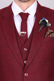 Men Maroon Suit Tweed 3 Piece Suit Vintage Winter Outwear Sainly