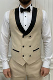 Men 3 Piece Beige Wedding Suit Tuxedo Formal Wear Sainly