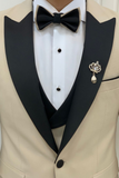 Men 3 Piece Beige Wedding Suit Tuxedo Formal Wear Sainly