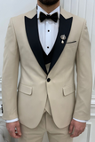 Men 3 Piece Beige Wedding Suit Tuxedo Formal Wear Sainly