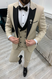 Men 3 Piece Beige Wedding Suit Tuxedo Formal Wear Sainly
