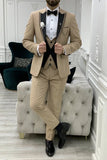 Men 3 Piece Tuxedo Suit Slim Fit Suit Beige Wedding Suit Sainly
