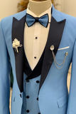 Men Wedding Suit 3 Piece Tuxedos Sky Blue Suit Slim Fit Suit Sainly