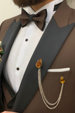 Men Brown Tuxedo Suit 3 Piece Suit Wedding Prom Wear Suits Sainly