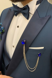 Men Tuxedo 3 Piece Suit Slim Fit Suit Blue Wedding Suit Sainly