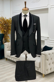 Men 3 Piece Tuxedo Suit Black Wedding Suit Three Piece Suit SAINLY