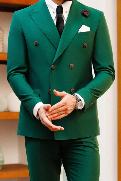 Mens Double Breasted Suits Gold Buttons - 100% Wool Emerald Green Suit - Double Breasted Blazer