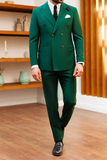 Men Emerald Green Double Breasted Suit Two Piece Wedding Suit Sainly