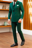 Men Emerald Green Double Breasted Suit Two Piece Wedding Suit Sainly