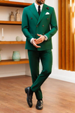 Men Emerald Green Double Breasted Suit Two Piece Wedding Suit Sainly