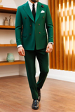 Men Emerald Green Double Breasted Suit Two Piece Wedding Suit Sainly