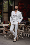 Men Grey Three Piece Suit Dinner Suit Beach Wedding Suit Sainly