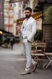 Men Grey Three Piece Suit Dinner Suit Beach Wedding Suit Sainly