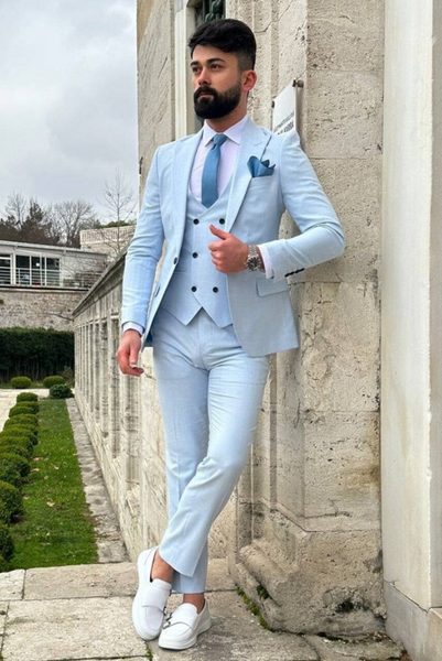 Blue three sales piece wedding suit