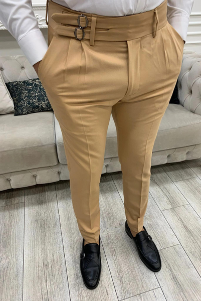slim fit dress slacks Ferrecci Men's Halo Tan Slim Fit Flat-Front Dress Pants main image 1