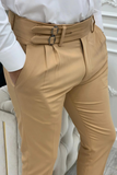 Men Formal Pant Beige Double buckle Trouser Wedding Pant Sainly