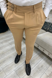 Men Formal Pant Beige Double buckle Trouser Wedding Pant Sainly