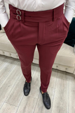 Men Burgundy Double buckle Wedding Pant Formal Trouser Pant Sainly