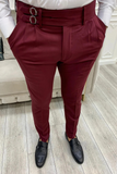 Men Burgundy Double buckle Wedding Pant Formal Trouser Pant Sainly