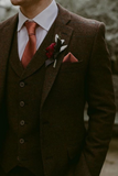 Men Three Piece Suit | Classy Brown Tweed Suit | Slim Fit Wedding Suit | Sainly