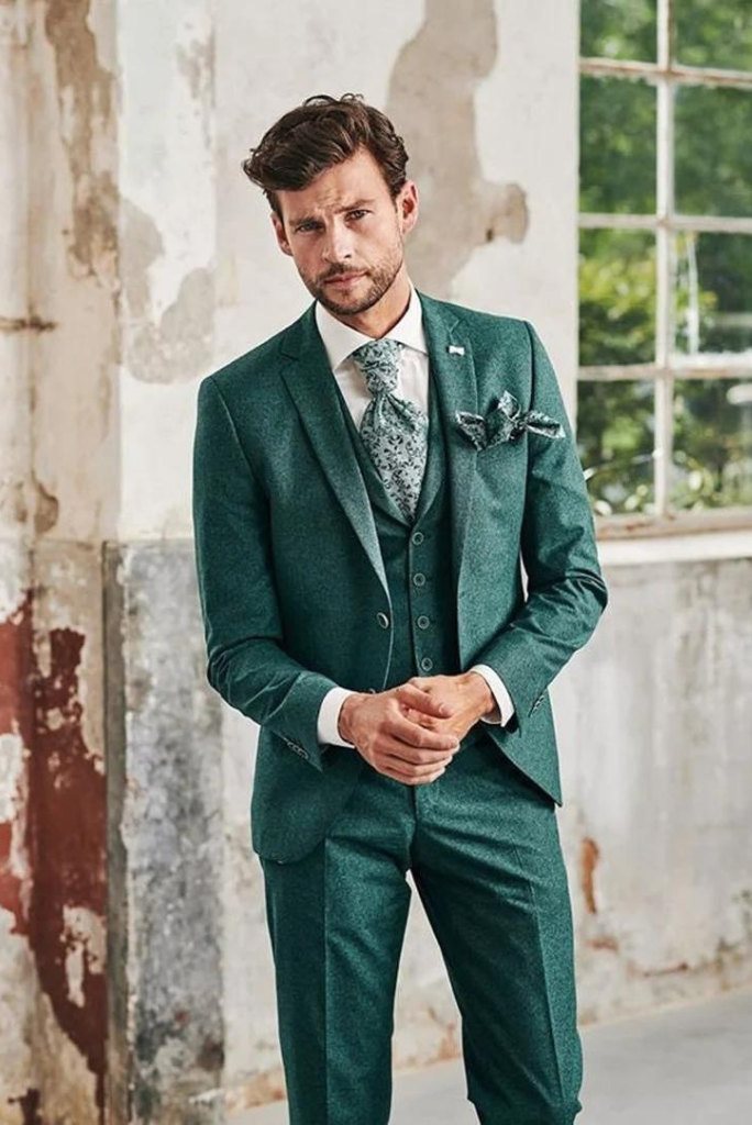 Men green tweed suits | 3 piece suits wedding | Groom Wear Suit | Sainly 