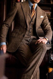 Men Brown Woollen Tweed Suit | Wedding Groomsmen Suit | 3 Piece Suit | Sainly