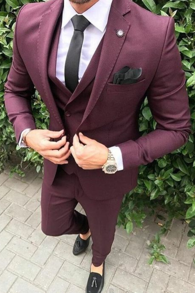 Men 3 Piece Purple Suit | Slim Fit Wedding Suit | Dinner Suit | Sainly