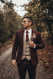 Men maroon tweed suits 3 suits, wedding suits, Men Dinner suits, Groom Wear, Men slim fit suits