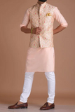 Elegant Banarsi Light Pink Color Designer Half Jodhpuri Jacket with Silk Kurta Pajama Set | Fee Personalisation | Festivals Family Function