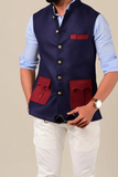 Navy Maroon Sleeveless With Two Pocket Jacket