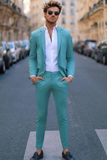 Men 2 Piece One Button Teal Suits