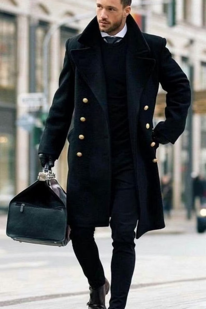 Men Black long Overcoat Tweed Vintage Long Trench Coat Men's Winter Long Coats Business Long coat Windbreak Coat winter long Outwear