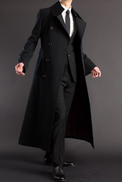 Men Black long Overcoat Vintage Long Coat Winter Coat Sainly SAINLY