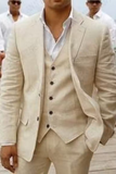 Men linen beige suit | beach wedding suit | 3 Piece Suit | Sainly