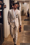 Men Linen Suits | Beige 2 Piece | linen Beach Wedding Suit | Sainly
