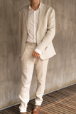 Men Linen Suits | Beige 2 Piece | Linen Beach Wedding Suit | Sainly