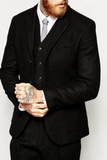 Men Black Tweed Suit | Winters 3 piece suit | Wedding Suit | Sainly