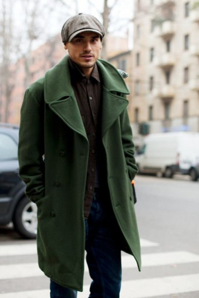 Green Coat Man Woolen Coat Toast Wool Cotton Tweed Coat Man Green