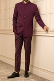 Maroon Jodhpuri Suit Bandhgala Suit Wedding Formal Suit Sainly