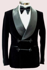 Smoking Jackets Men Black Velvet Double Breast Frogging Closure Style Blazer Dinner Coat wear