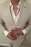 Double Breasted Suit Beige Two Piece Suit Formal Dinner Suit Wedding Suit Bespoke For Men