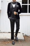 Men 3 Piece Black Velvet Tuxedo Suit Wedding Suit Slim Fit Suit Sainly
