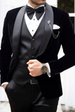 Men 3 Piece Black Velvet Tuxedo Suit Wedding Suit Slim Fit Suit Sainly